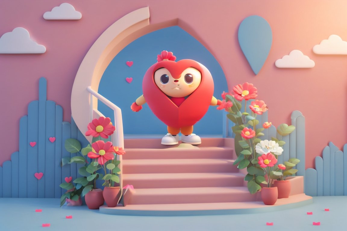 cute and cheerful illustration of a heart character climbing up a set of stairs
